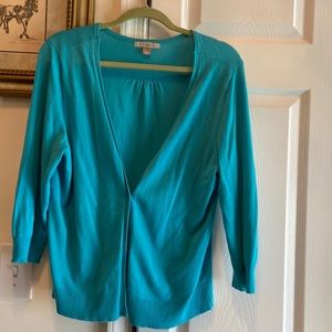Roz & Ali Cardigan Sweater, Size L, Turquoise, 80% Rayon, 20% Nylon.